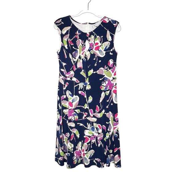 WISP Floral Cut Out Jersey Sleeveless Knee Length Dress Navy Multicolor Size 12 - Picture 2 of 12